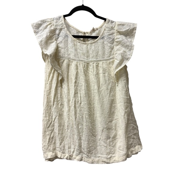 ODDY Tops - Oddy Light Yellow Eyelet Flutter Sleeve Blouse XL Boho Cottagecore Top